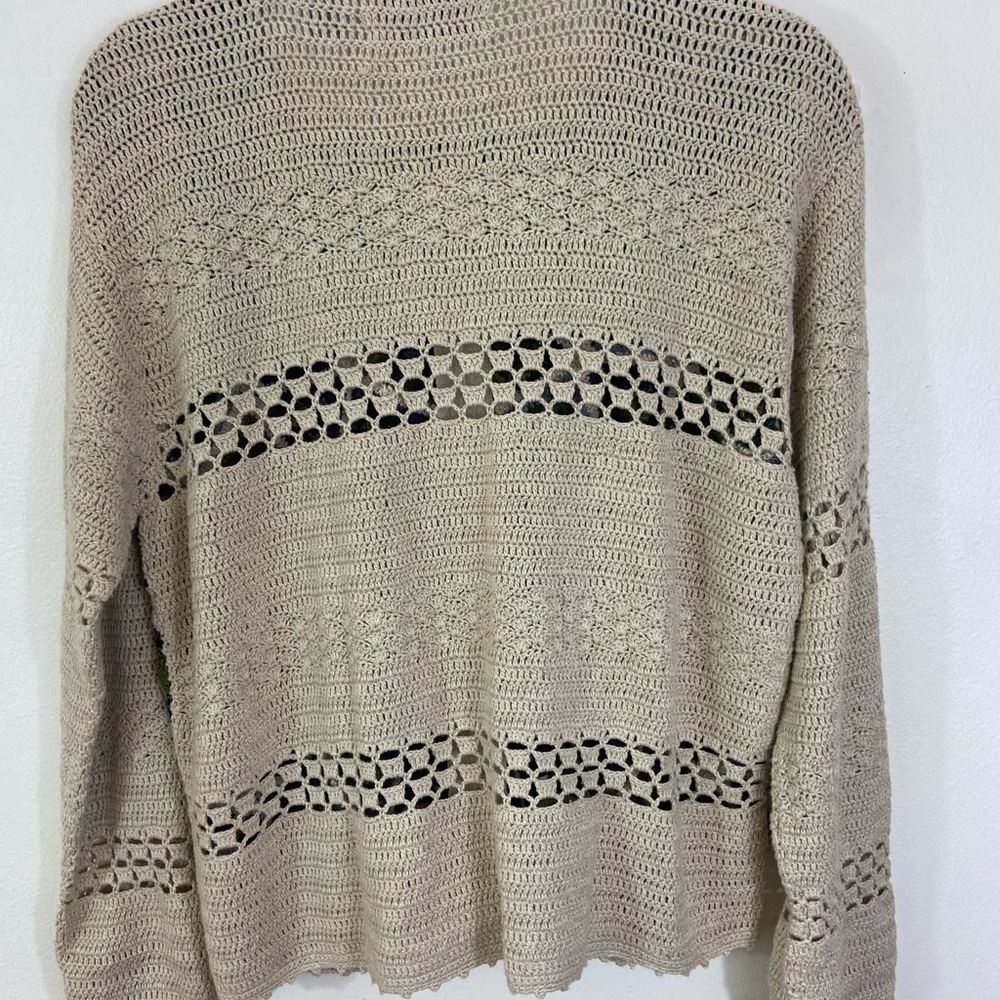 Vintage Y2K Granny Square Cardigan Sweater Crocheted M Petite Boho Cottagecore - Picture 2 of 9